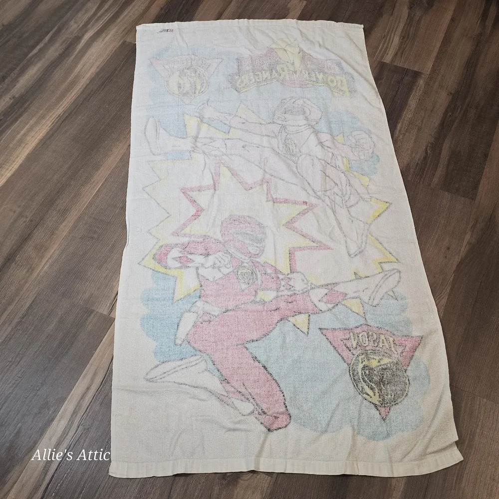 Mighty Morphin Power Rangers Beach Towel Bath Kimberly Pink Jason Red Vintage 94